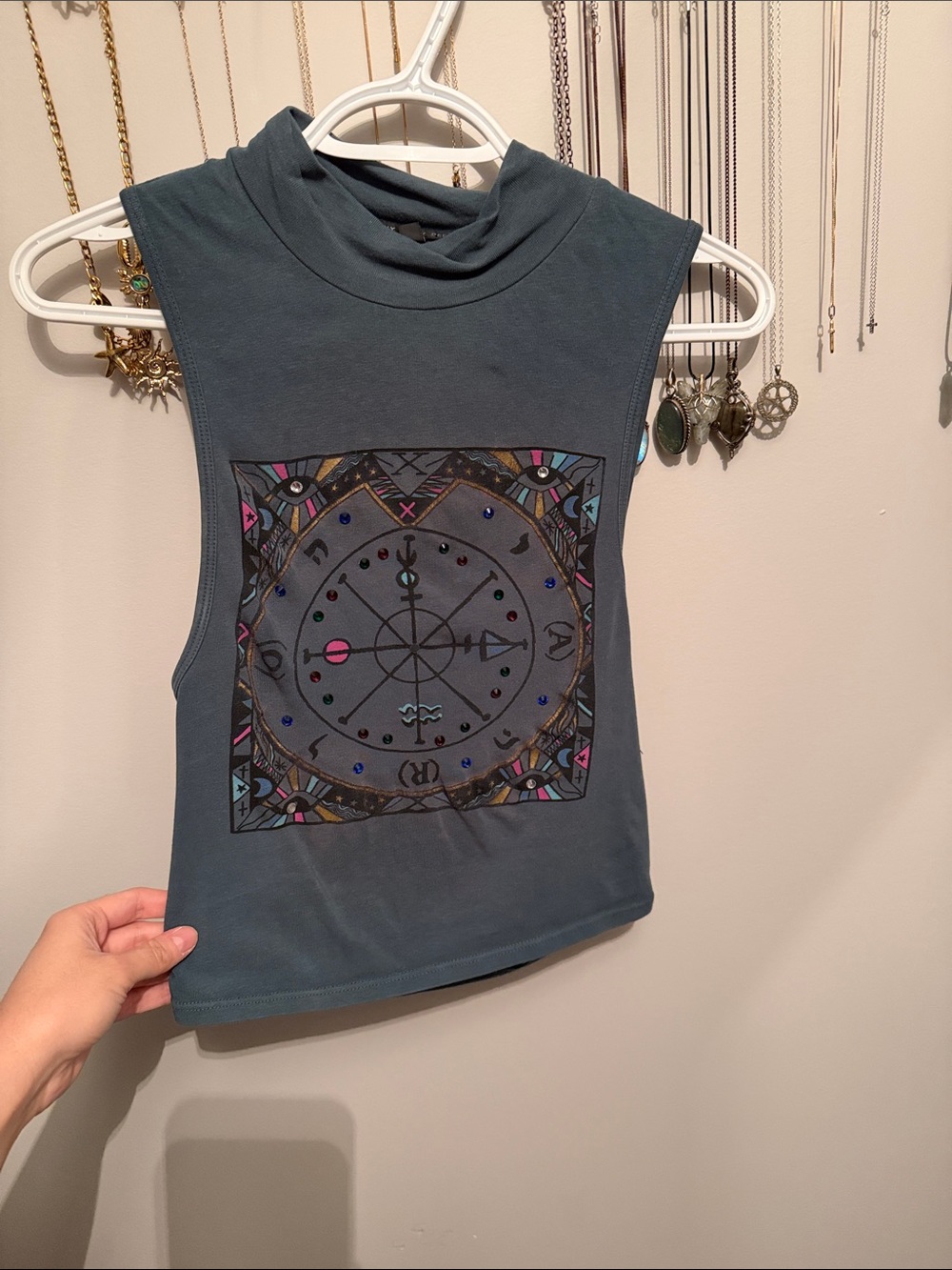 Sleeveless Mock Neck Viking Teal Crop Top - Blue